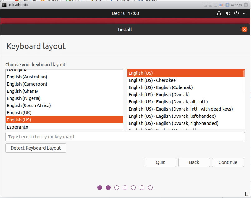 How to install Ubuntu 20/04 Desktop - keyboard layout.