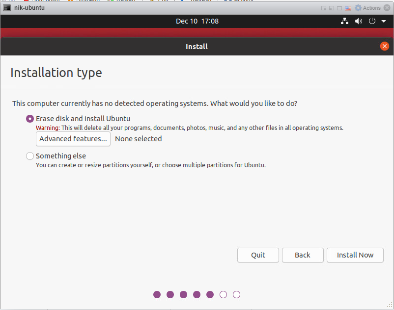 How to install Ubuntu 20/04 Desktop - Erase Disk Sceen