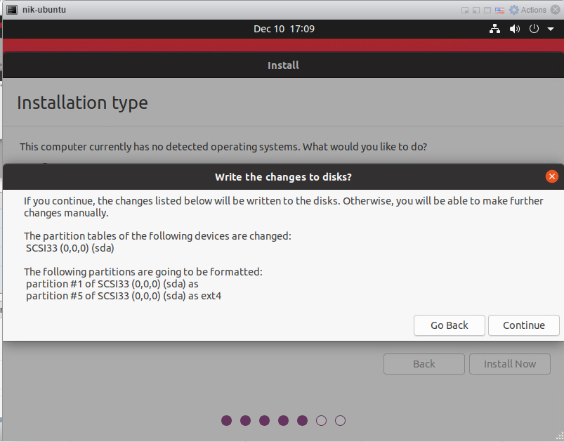 How to install Ubuntu 20/04 Desktop - Confirm disk format.