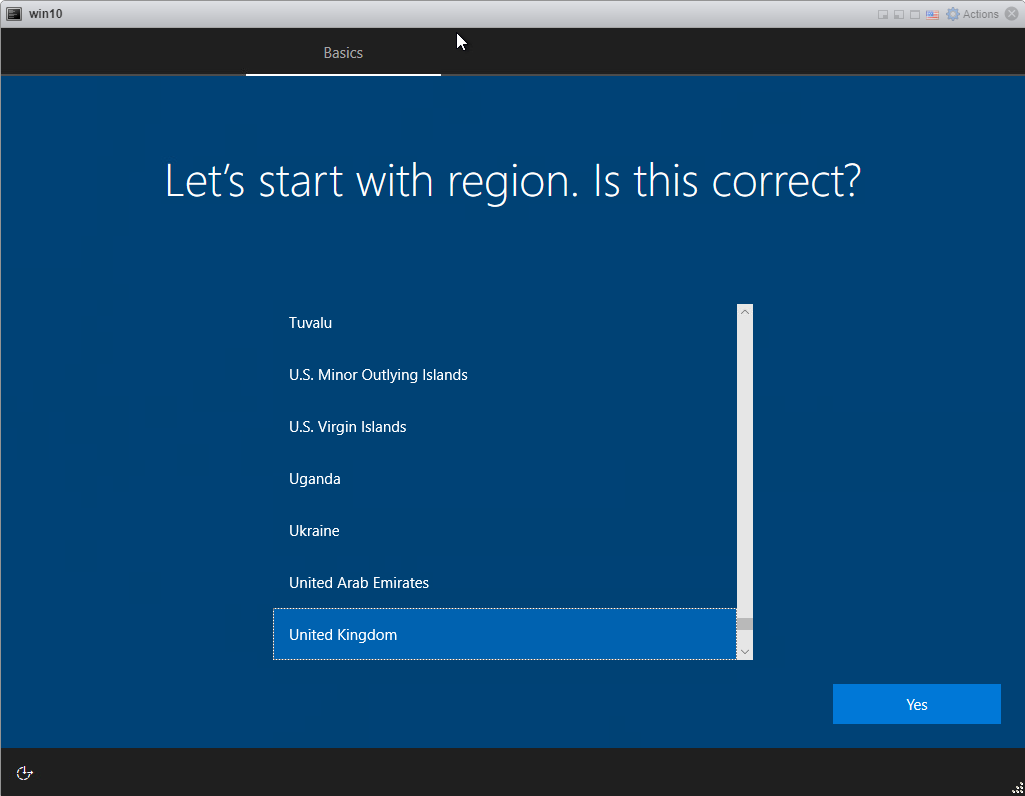 Installing Windows 10 Pro - choose Region