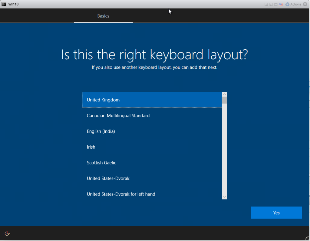 Installing Windows 10 Pro - select keyboard Layout