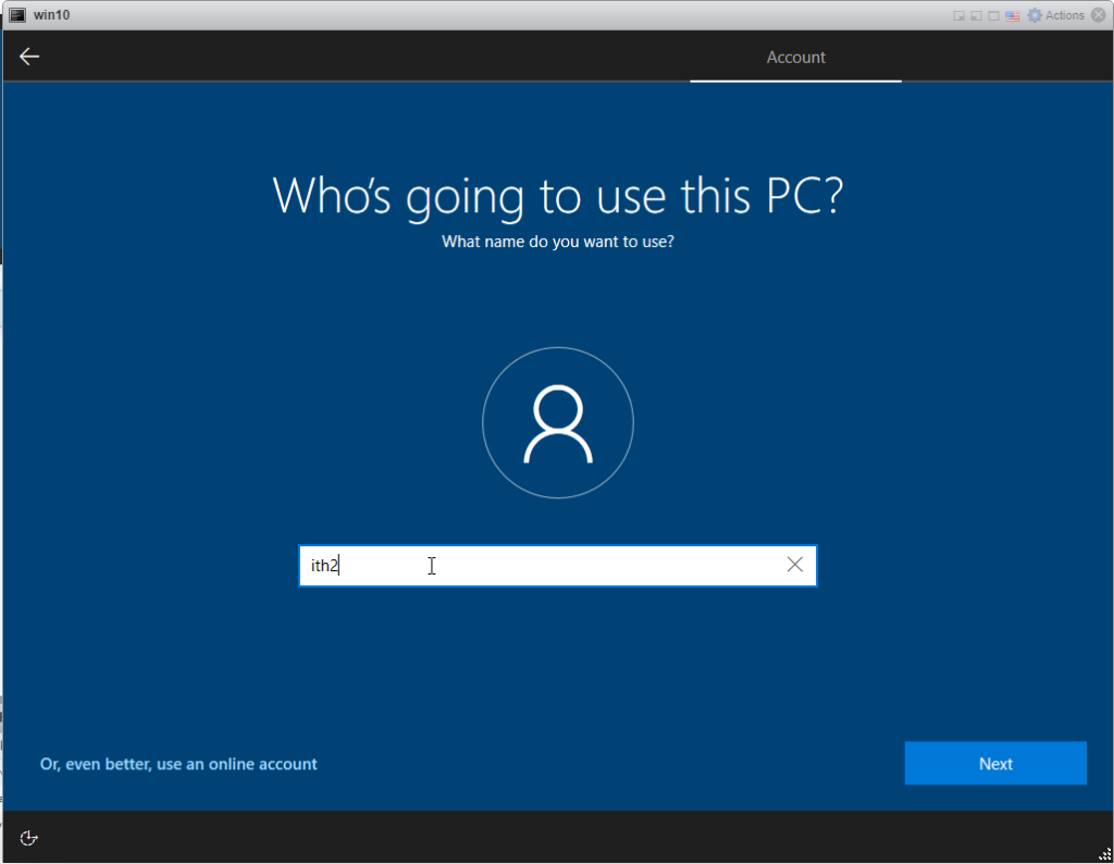 Installing Windows 10 Pro - add user