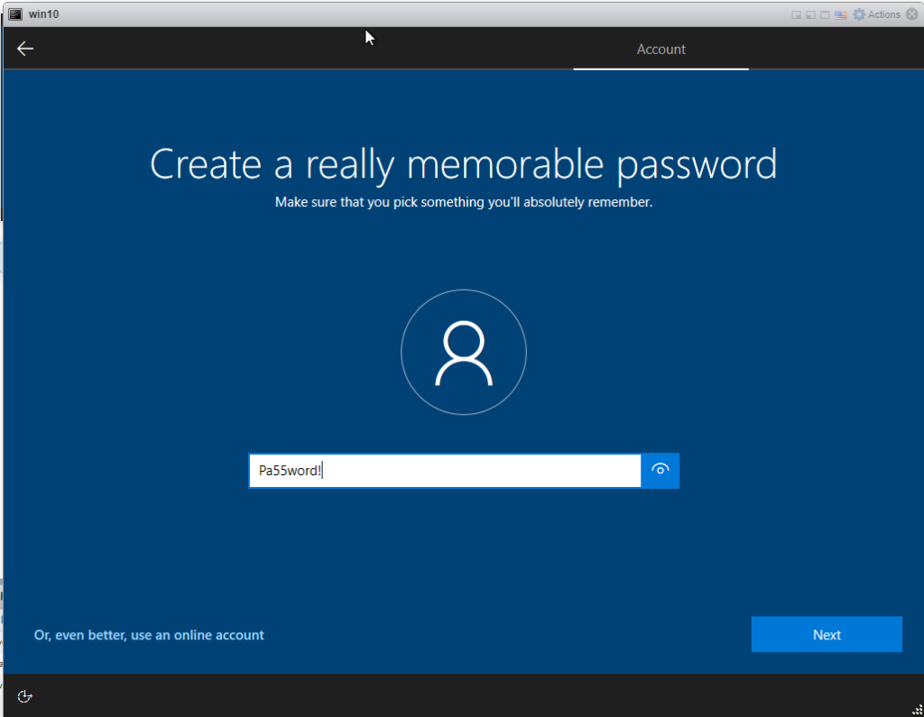 Installing Windows 10 Pro - add password