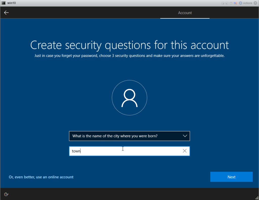 Installing Windows 10 Pro - security question 2