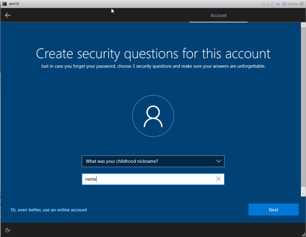 Installing Windows 10 Pro - security question 3