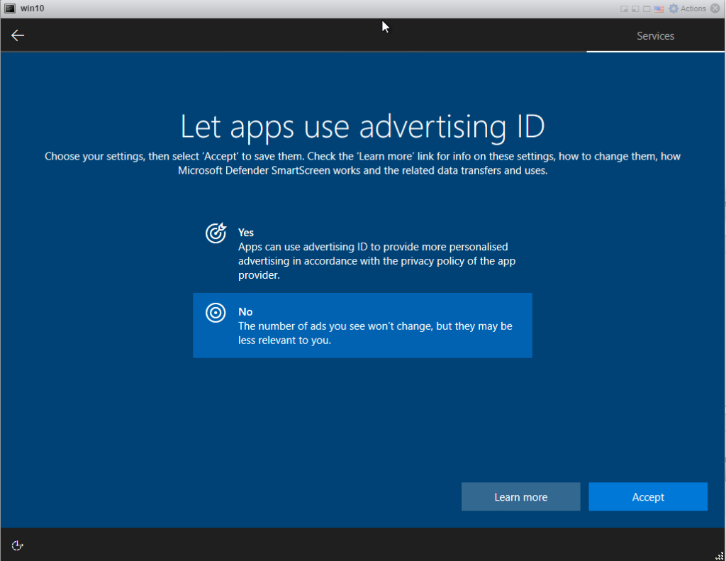 Installing Windows 10 Pro - Advertising ID