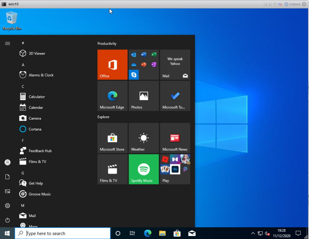 Running Windows updates on Windows 10 - click start