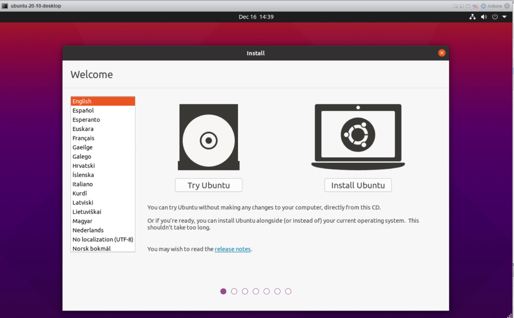 Ubuntu 20.10 Desktop. How to install. - boot screen