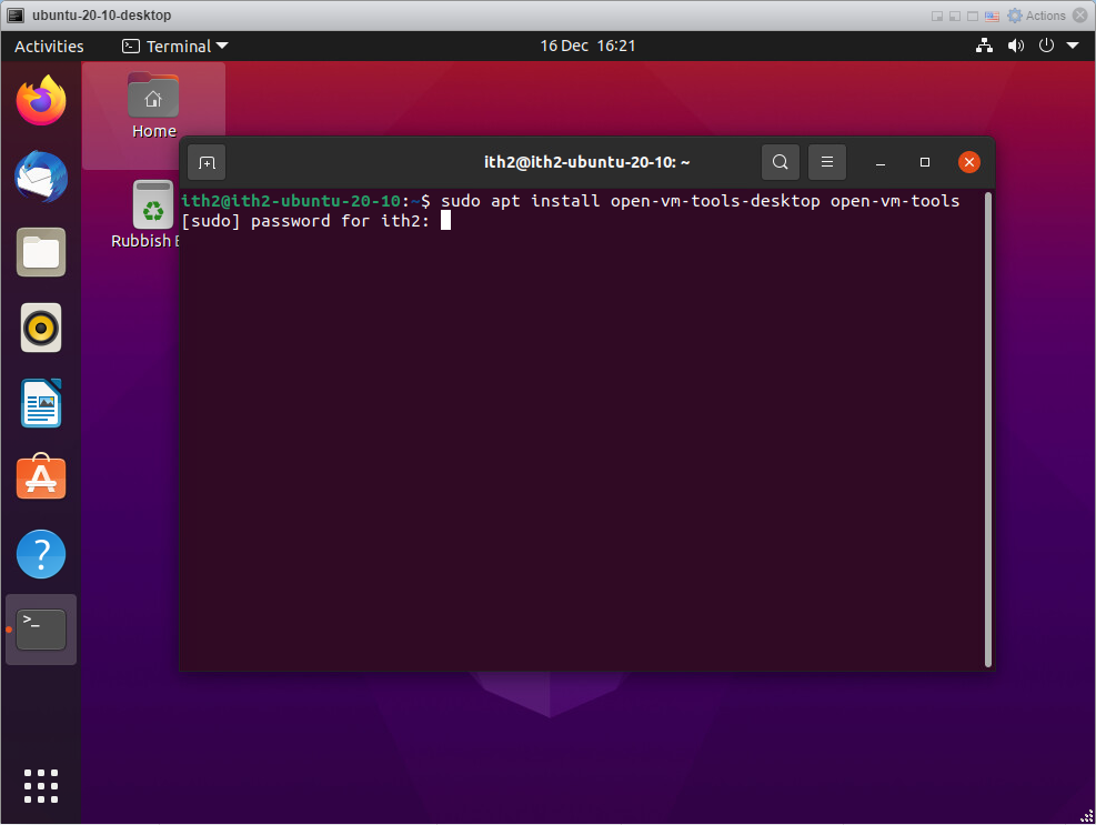 Ubuntu 20.10 - Type password
