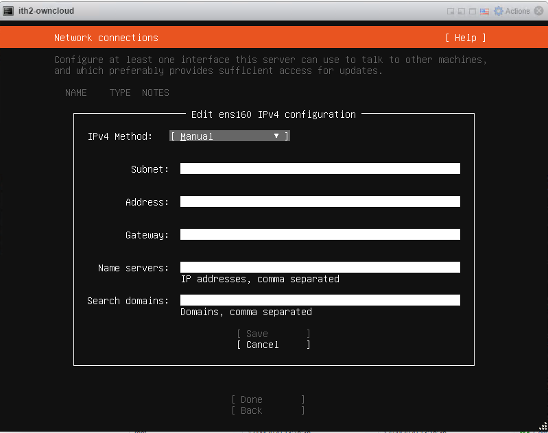 Installing Ubuntu 20.04.1 Server - Add IP details