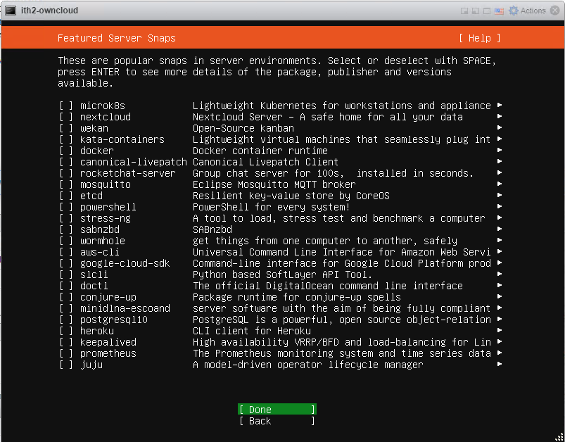 Installing Ubuntu 20.04.1 Server - server snaps done