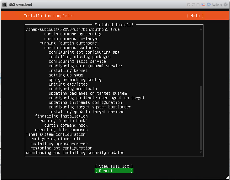 Installing Ubuntu 20.04.1 Server - Finished